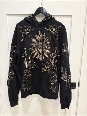 Dolce & Gabbana Black Hoodie with Beige Floral Accents